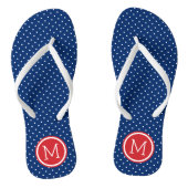 Monogram rode witte en blauwe kleine Stippen Teenslippers (Voetbed)
