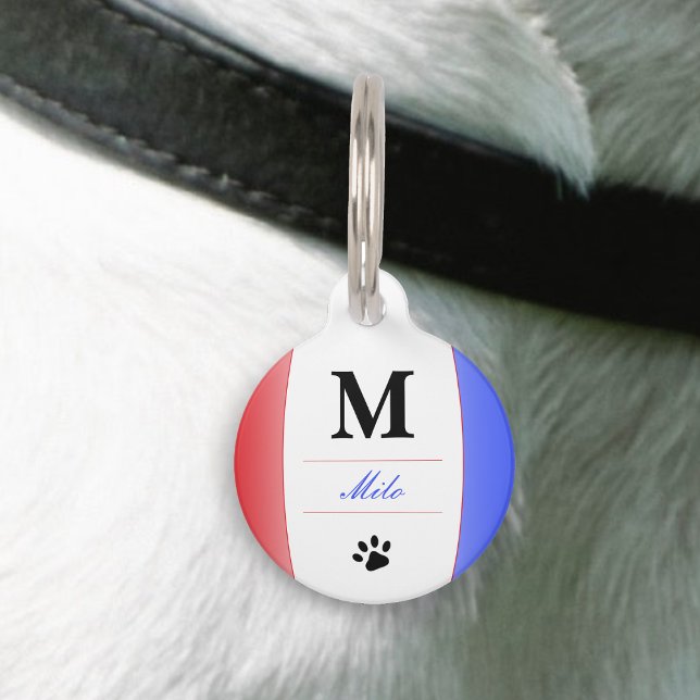 Monogram rode witte en blauwe patriottische naam huisdierpenning (Red White & Blue Patriotic Name Monogram Pet ID Tag)