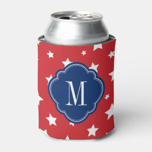 Monogram rode witte en blauwe patriottische sterre blikjeskoeler