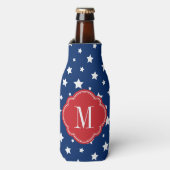 Monogram rode witte en blauwe patriottische sterre flesjeskoeler (Fles Voorkant)