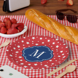 Monogram rode witte en blauwe patriottische sterre papieren bordje