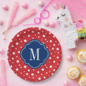 Monogram rode witte en blauwe patriottische sterre papieren bordje (Feest)