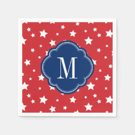 Monogram rode witte en blauwe patriottische sterre servetten