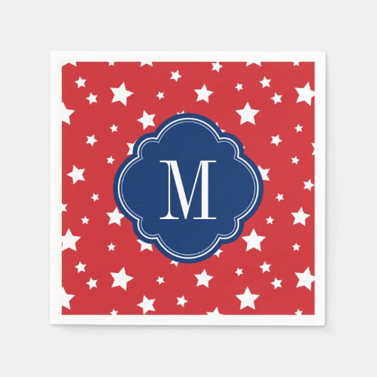 Monogram rode witte en blauwe patriottische sterre servetten (Voorkant)
