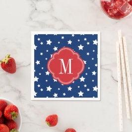 Monogram rode witte en blauwe patriottische sterre servetten