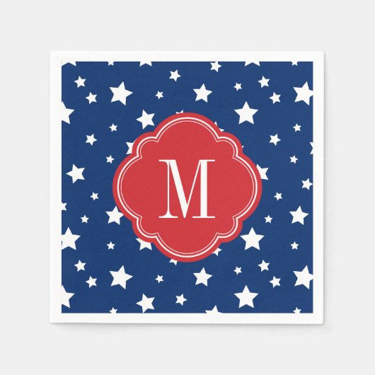 Monogram rode witte en blauwe patriottische sterre servetten (Voorkant)
