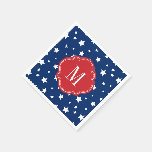 Monogram rode witte en blauwe patriottische sterre servetten (Hoek)