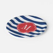 Monogram rode witte en blauwe patriottische strepe papieren bordje (Gekanteld)