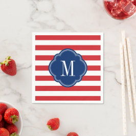 Monogram rode witte en blauwe patriottische strepe servet