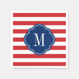 Monogram rode witte en blauwe patriottische strepe servet