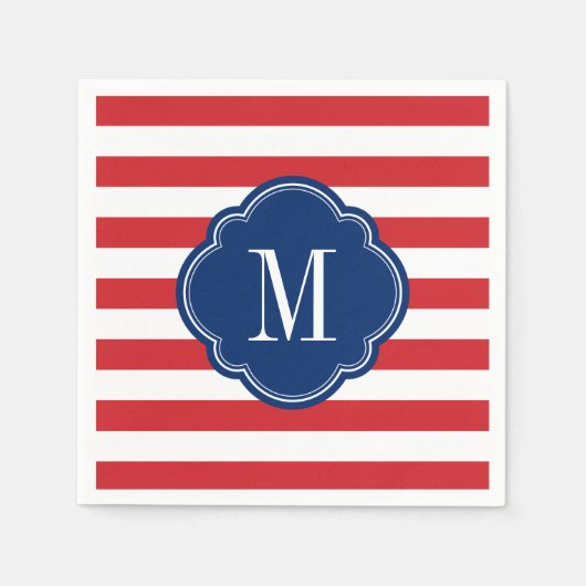 Monogram rode witte en blauwe patriottische strepe servet (Voorkant)