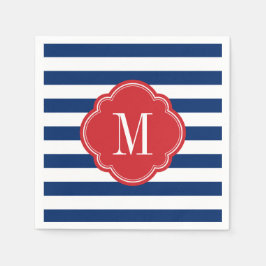 Monogram rode witte en blauwe patriottische strepe servetten