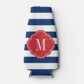 Monogram rode witte en blauwe strepen flesjeskoeler (Voorkant)