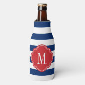 Monogram rode witte en blauwe strepen flesjeskoeler (Fles Voorkant)
