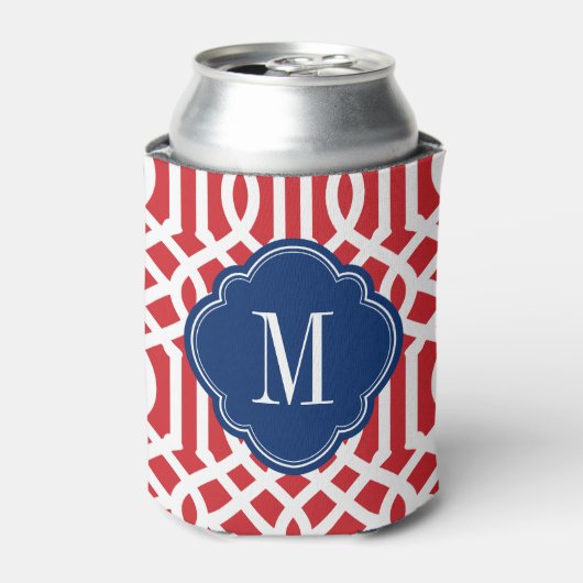 Monogram rode witte en blauwe Trellis Blikjeskoeler (Blikje Voorkant)