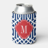 Monogram rode witte en blauwe Trellis Blikjeskoeler (Blikje Voorkant)