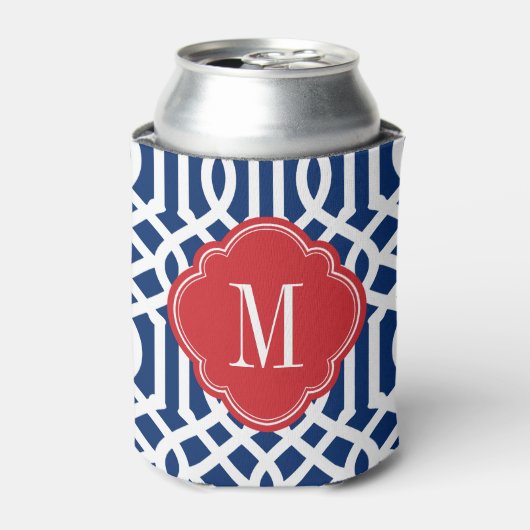 Monogram rode witte en blauwe Trellis Blikjeskoeler (Blikje Voorkant)