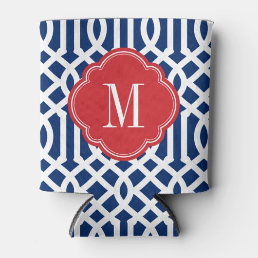 Monogram rode witte en blauwe Trellis Blikjeskoeler (Voorkant)