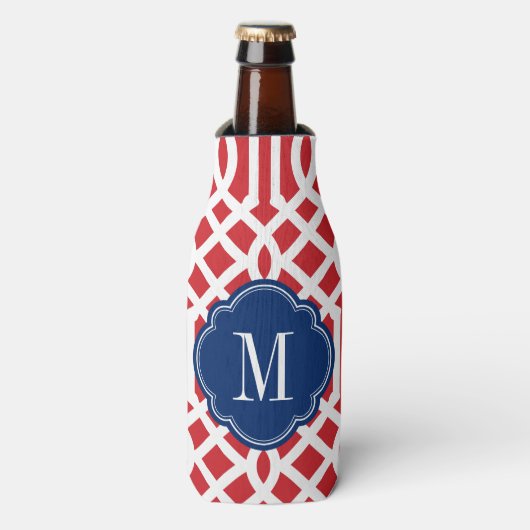 Monogram rode witte en blauwe Trellis Flesjeskoeler (Fles Voorkant)