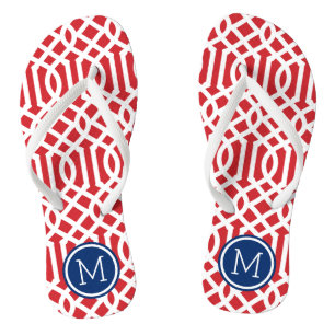Monogram rode witte en blauwe Trellis Teenslippers