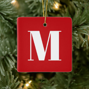 Monogram rode witte initiaal Kerstmis Keramisch Ornament