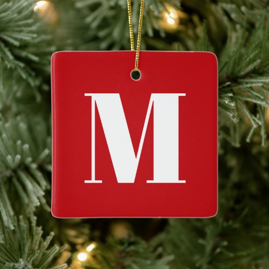 Monogram rode witte initiaal Kerstmis Keramisch Ornament (Boom)