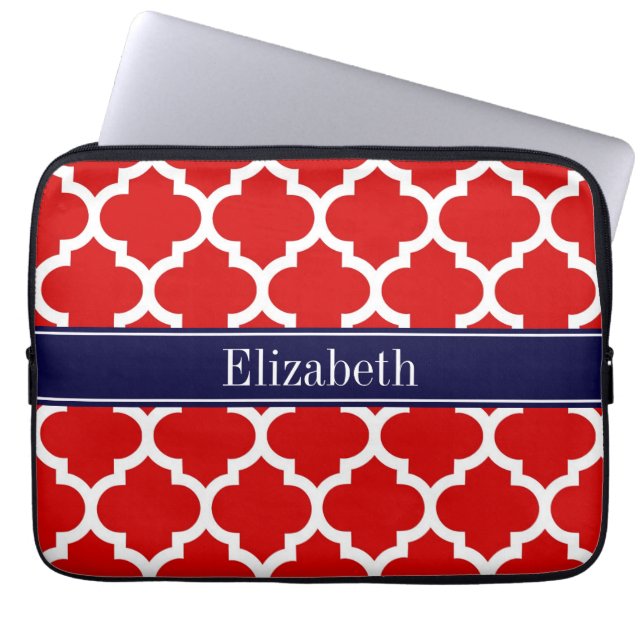 Monogram rode witte Marokkaan #5 Navy Blue Name Laptop Sleeve (Voorkant)