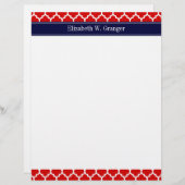 Monogram rode witte Marokkaan #5 Navy Blue Name Persoonlijk Briefhoofd (Voorkant / Achterkant)