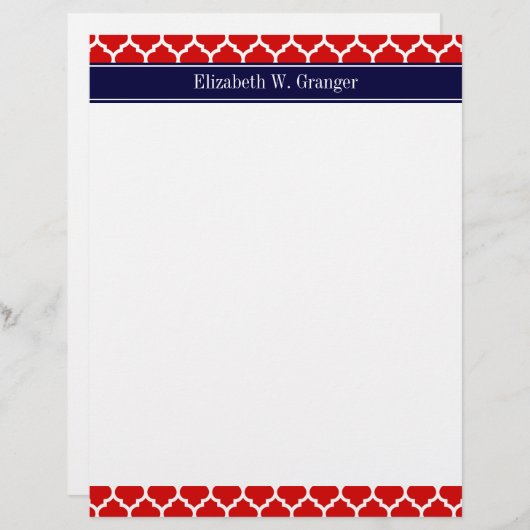 Monogram rode witte Marokkaan #5 Navy Blue Name Persoonlijk Briefhoofd (Voorkant / Achterkant)