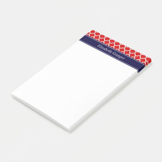 Monogram rode witte Marokkaan #5 Navy Blue Name Post-it® Notes (Schuin)