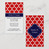 Monogram rode witte Marokkaan #5 Navy Blue Name Visitekaartje (Voorkant / Achterkant)