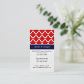 Monogram rode witte Marokkaan #5 Navy Blue Name Visitekaartje (Staand voorkant)