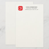 Monogram Rode Witte Professionele Effen Briefpapier (Voorkant / Achterkant)