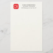 Monogram Rode Witte Professionele Effen Briefpapier (Voorkant)