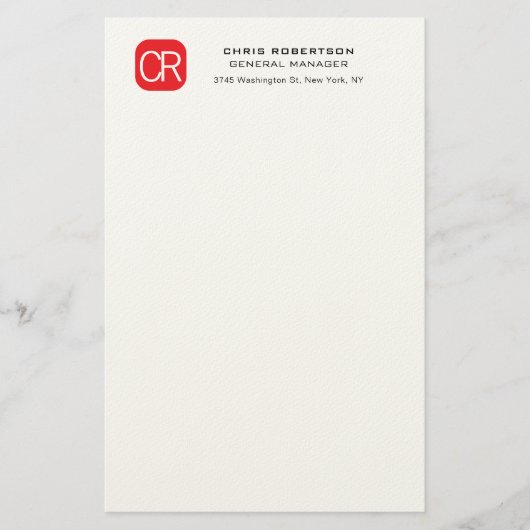 Monogram Rode Witte Professionele Effen Briefpapier (Voorkant)