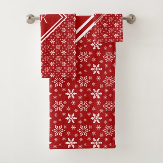 Monogram Rode Witte Sneeuwvlok Winter Vakantie  Bad Handdoek (Insitu)