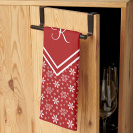 Monogram Rode Witte Sneeuwvlok Winter Vakantie Theedoek