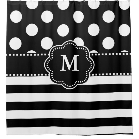 Monogram rode witte Stippen Stripes Douchegordijn (Voorkant)