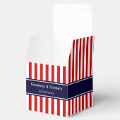 Monogram rode witte streep marineblauw bedankdoosjes (Geopend)