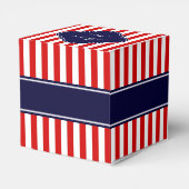 Monogram rode witte streep marineblauw bedankdoosjes (Achterkant)