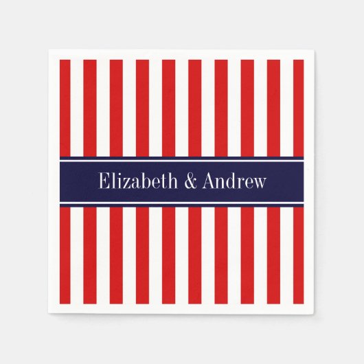 Monogram rode witte streep marineblauw servet (Voorkant)