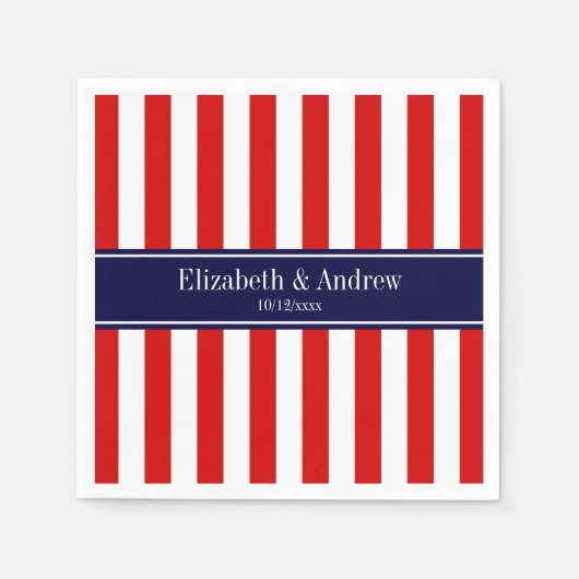 Monogram rode witte streep marineblauw servetten (Voorkant)