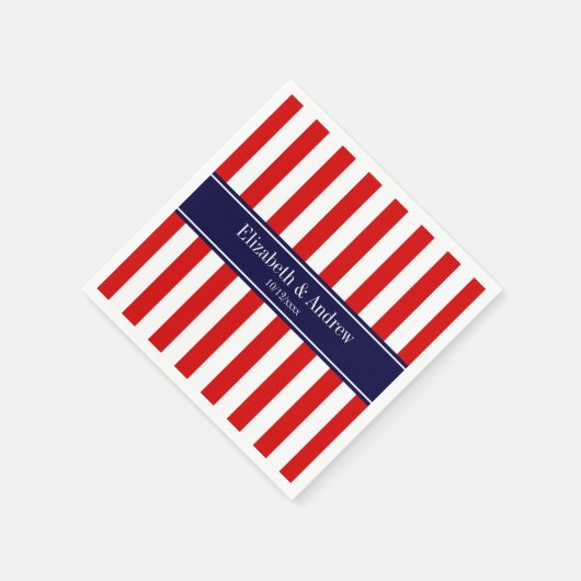 Monogram rode witte streep marineblauw servetten (Hoek)