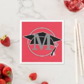 Monogram Rode Zwarte Afstudeerhoed Feest Servet (Insitu)