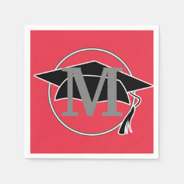 Monogram Rode Zwarte Afstudeerhoed Feest Servet