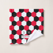 Monogram rode, zwarte en witte hexagons bad handdoek (Wasdoekje)