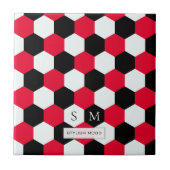 Monogram rode, zwarte en witte hexagons tegeltje (Voorkant)