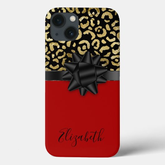 Monogram Rode Zwarte Gouden Luipaardprint Strik Tr Case-Mate iPhone Case (Achterkant)