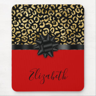 Monogram Rode Zwarte Gouden Luipaardprint Strik Tr Muismat