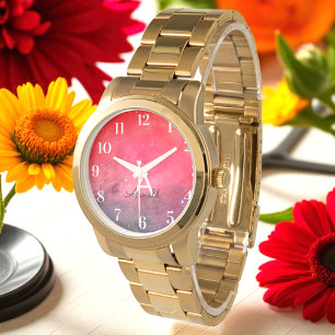 Monogram rode zwarte naam horloge